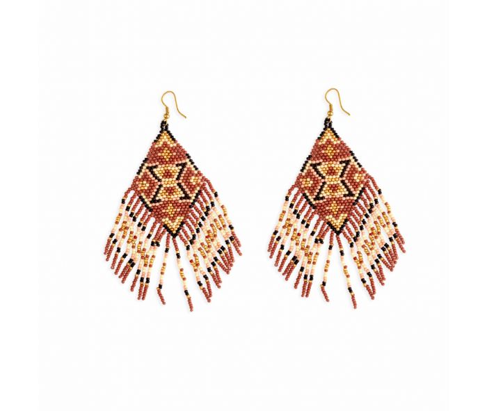 Coyote Fall Glass Beaded Earrings - 3.75 inch Long - sandstone, ivory and brown - NEW424