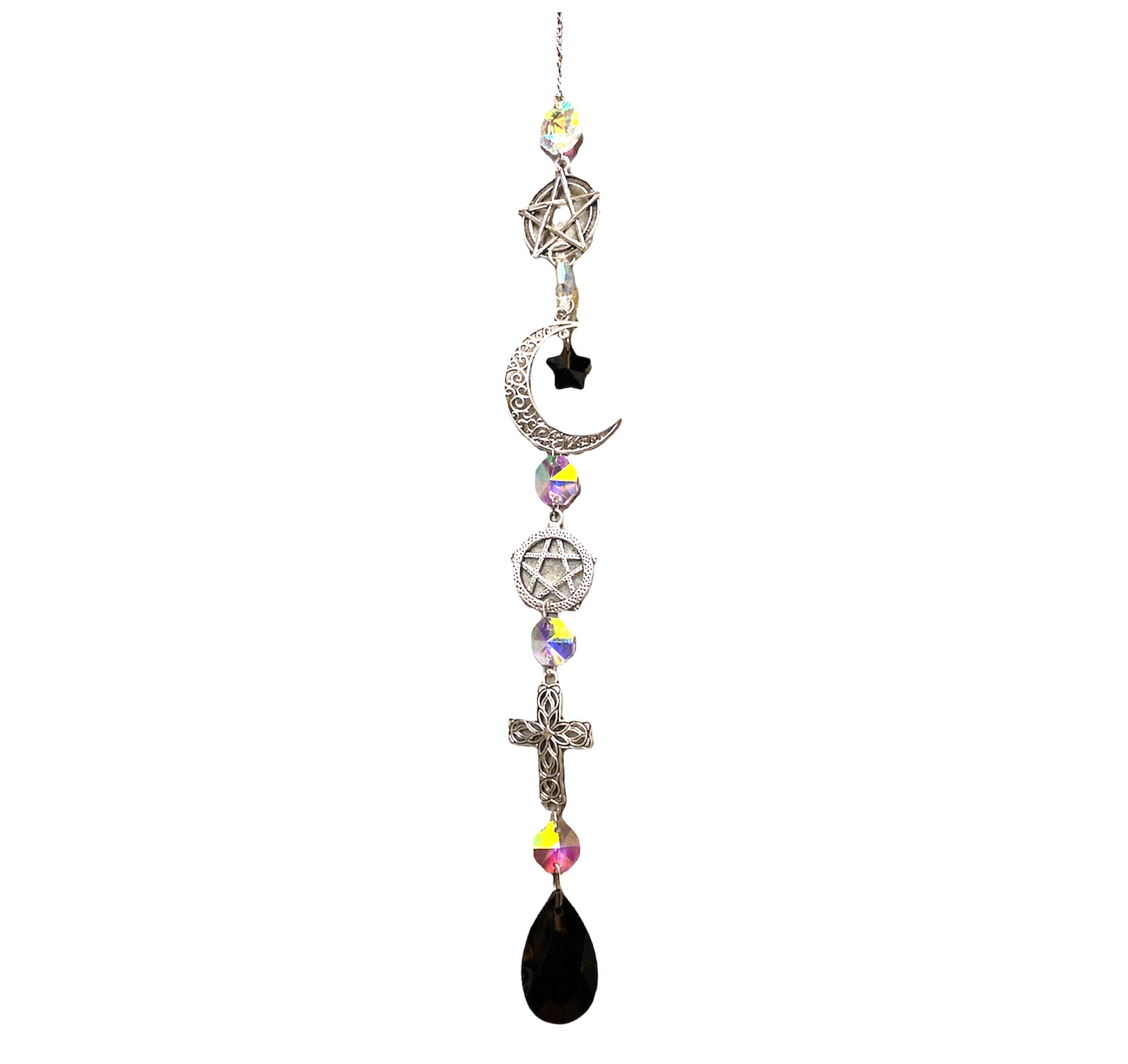 K9 Aura Crystal Silver Color with Cross Moon Star - Long - 6cm x 40cm - China - NEW911