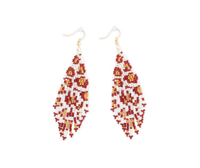 Firefly Flicker Beaded Glass Bead Earrings - 3 inch Long - Red, Yellow & White - NEW424