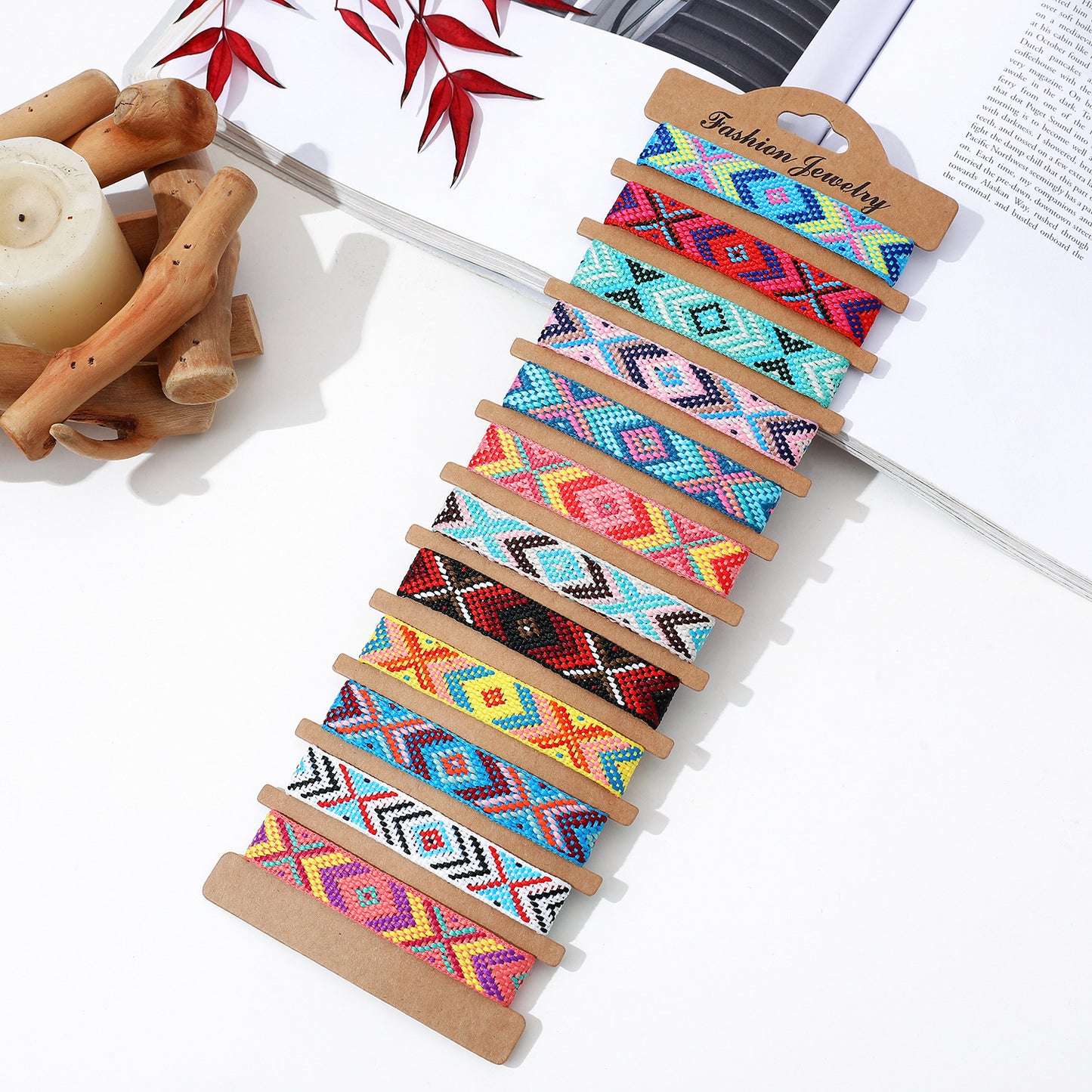 Friendship Bracelets with Cotton Cord - Adjustable - Length Approx 18 cm - 12PCs per Set - Sold By Set on Card - China - NEW224