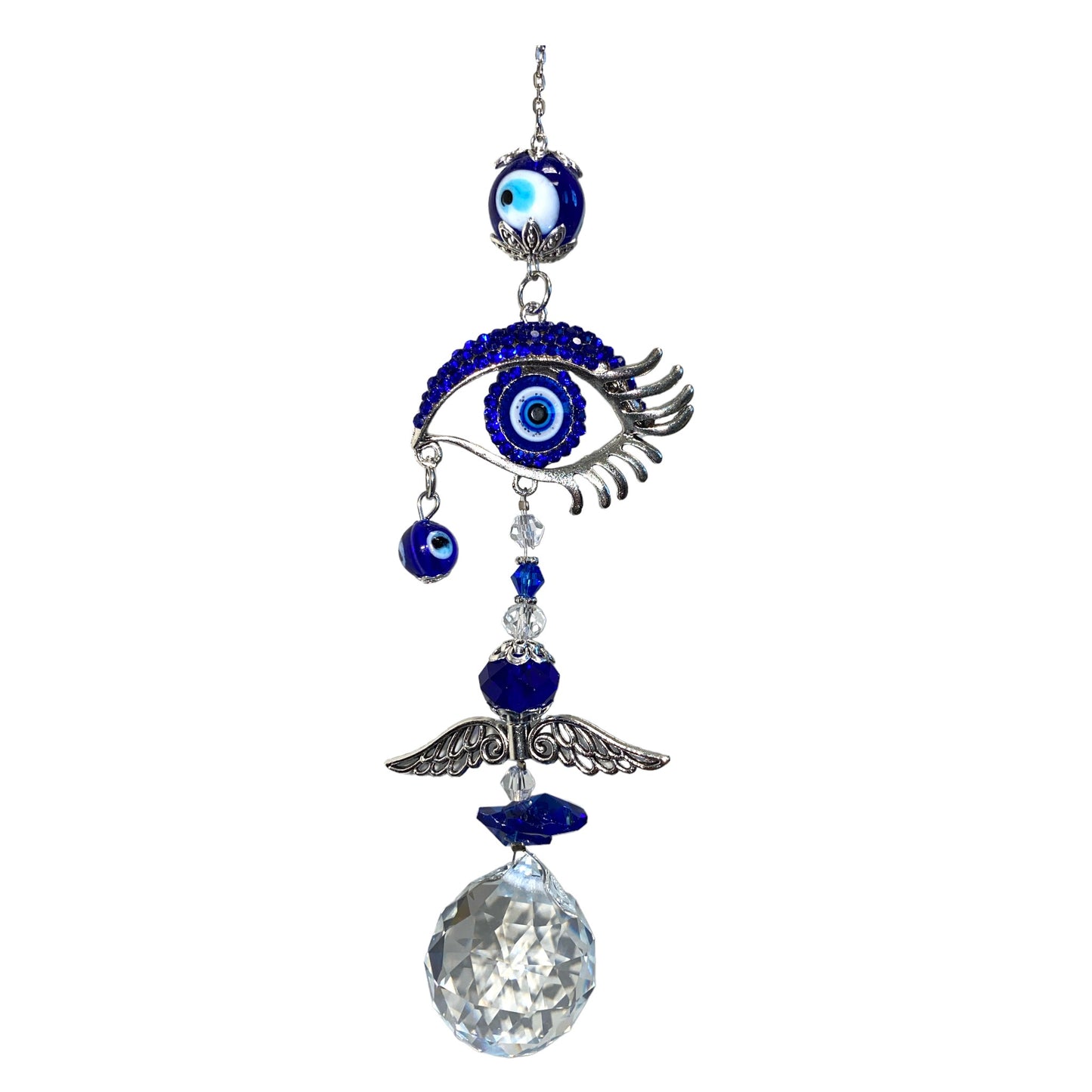 Evil Eye Hanger with K9 Crystal Ball and Blown Glass Eyes - Long - 13 inch - China - NEW123