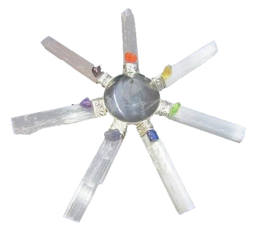 Clear Crystal and Selenite Seven Chakra Generator - 5 inch - 100g - India - NEW121