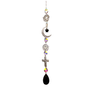K9 Aura Crystal Silver Color  with Cross Moon Star - Long - 6cm x 40cm - China - NEW911
