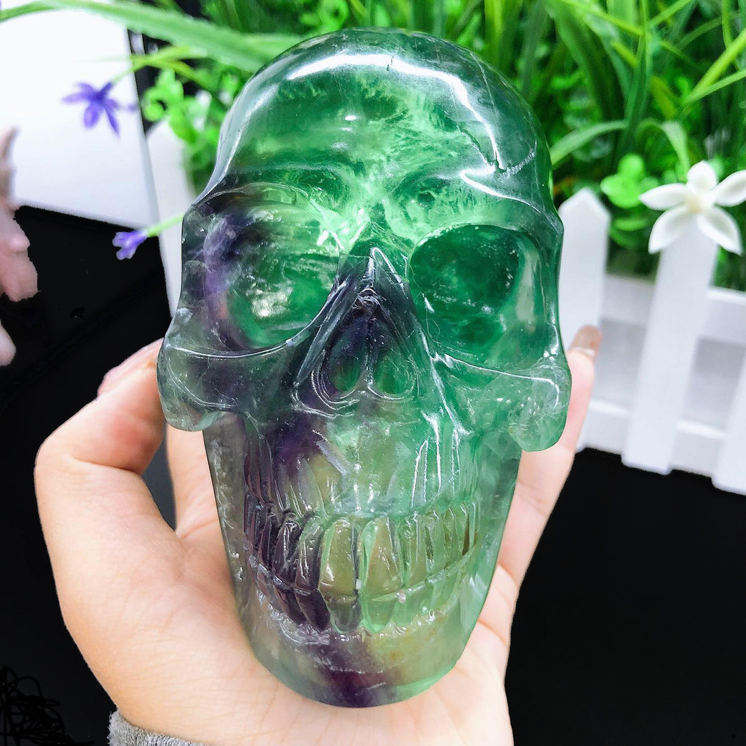 SKULL - Green & Purple Fluorite - Large 5 inch - Grade AAA - Carved in China - NEW1122