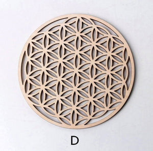 Flower of Life - Wood Hot Pad - Charging Plate - Natural - 5.5 inch - Made in China - NEW1022