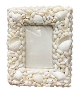 WHITE SHELL PICTURE FRAME FITS 4 x 6"