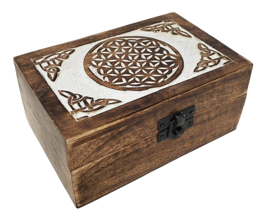 Flower of Life Hand Carved Wooden Box - 4 x 6 inch - NEW423