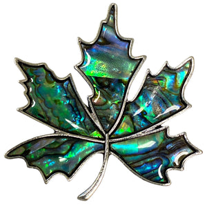 Maple Leaf Design Brooch with Abalone Shell inlay - Silver Color Plated Metal - 45mm - China - NEW1022