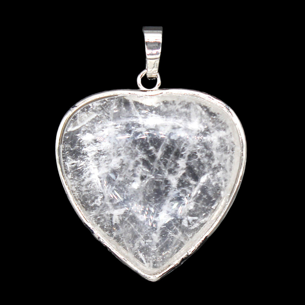 Clear Quartz Heart Gemstone Pendant -  37x33mm - NEW523