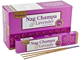 Tulasi Incense - Nag Champa & Lavender Natural Incense - 15 Sticks Pack - 12 Packs Per Box - NEW1120