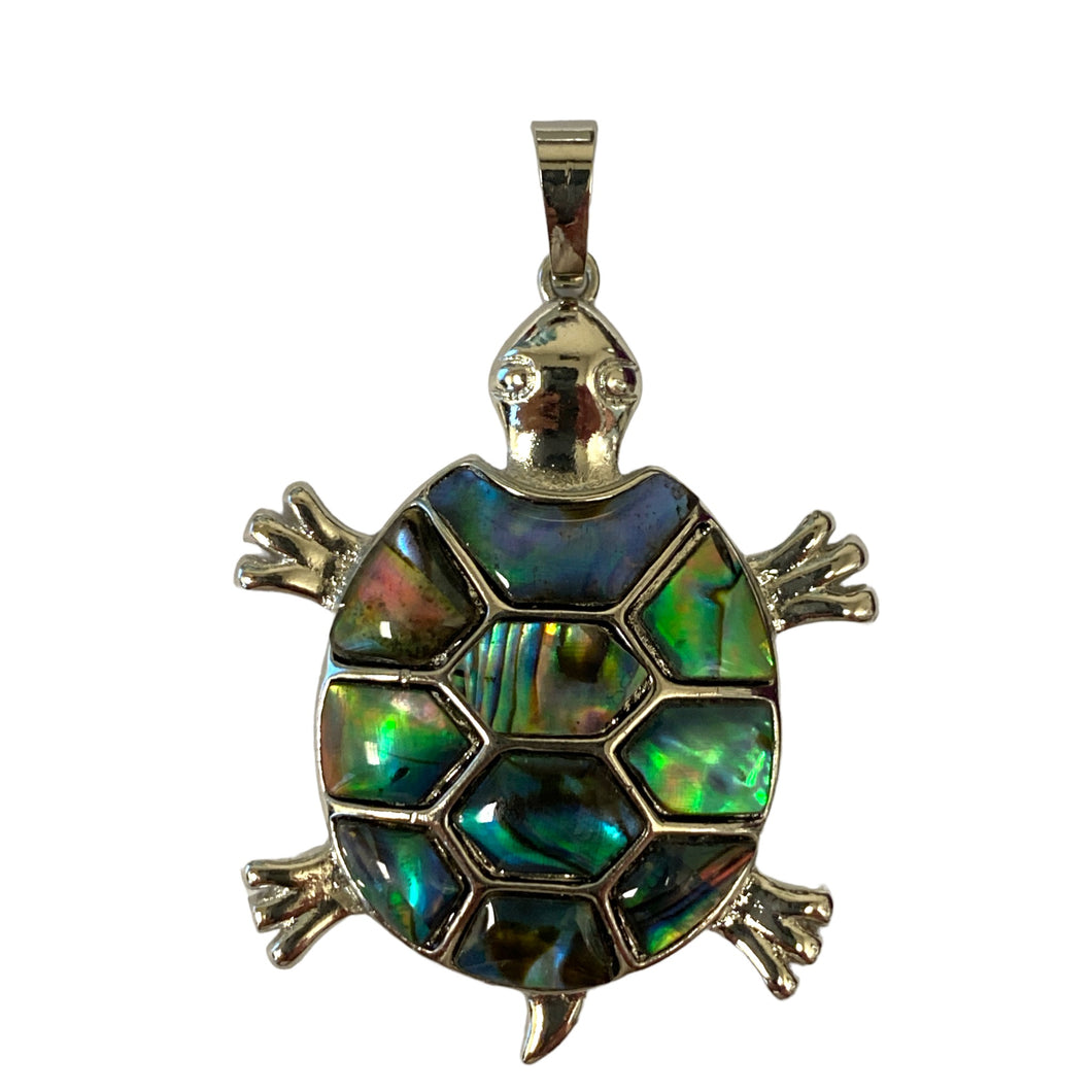 Turtle Pendant with Abalone Shell inlay - Silver Color Plated Metal - 42mm - China - NEW1022