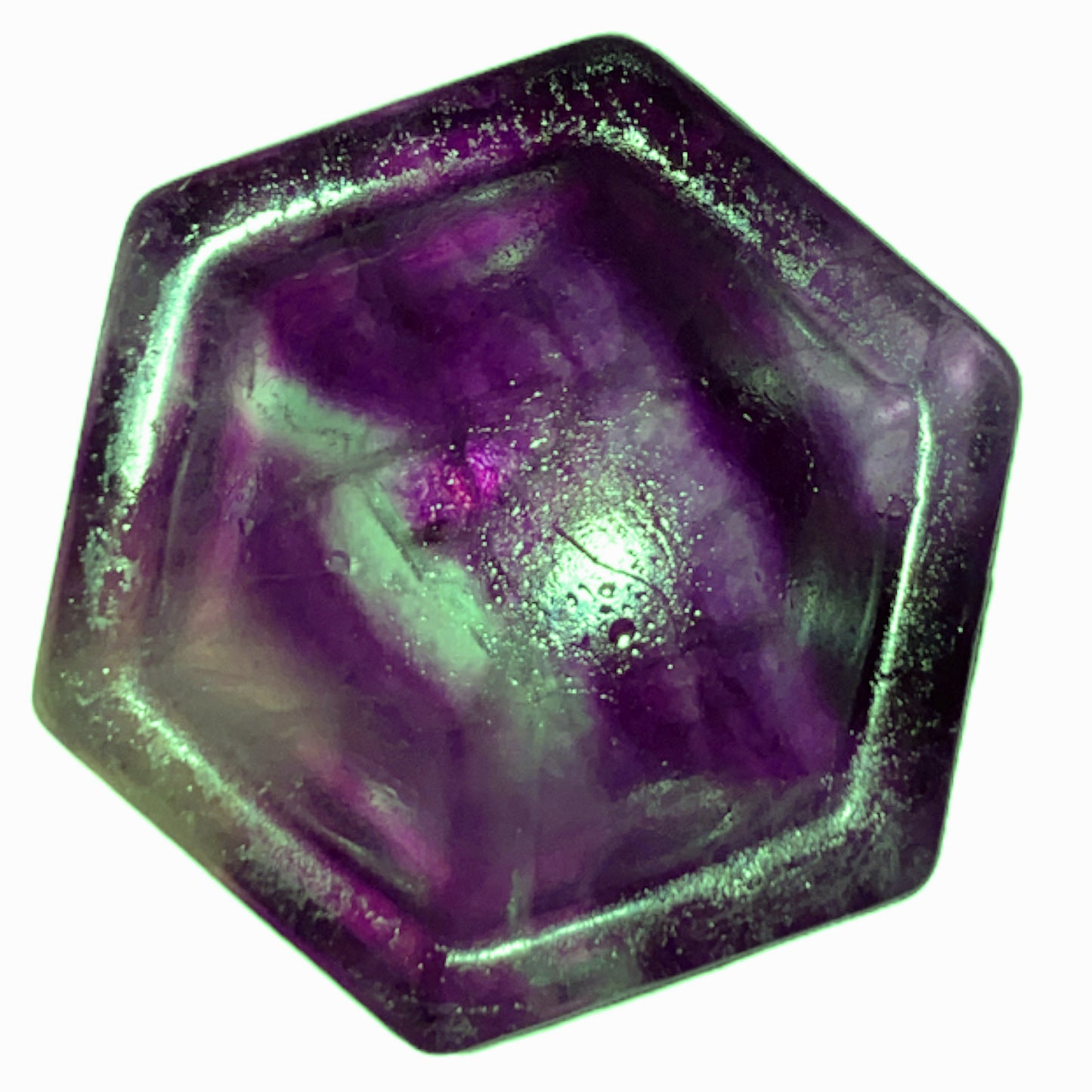 PURPLE FLUORITE - 22x26mm - Hexagon Sphere Stand Bowl Dish - China - NEW423