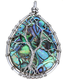 Tree of Life Teardrop Abalone Shell Pendant