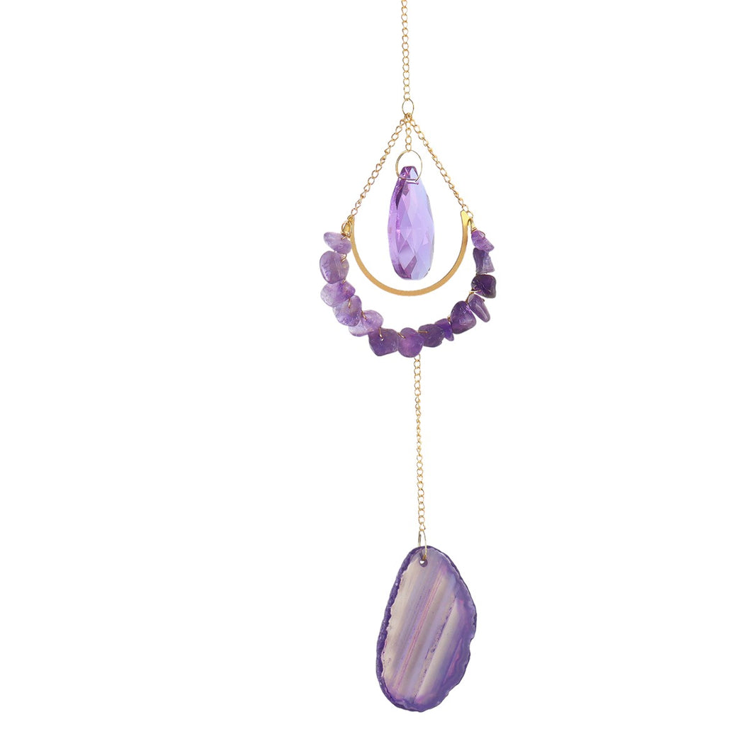 K9 Crystal Hanger with Natural Gem Chips and Purple Agate - 45cm- NEW523