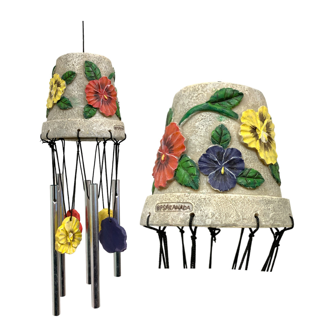 FLOWER POT WIND CHIME - 12 INCH - PANSIES FLOWERS