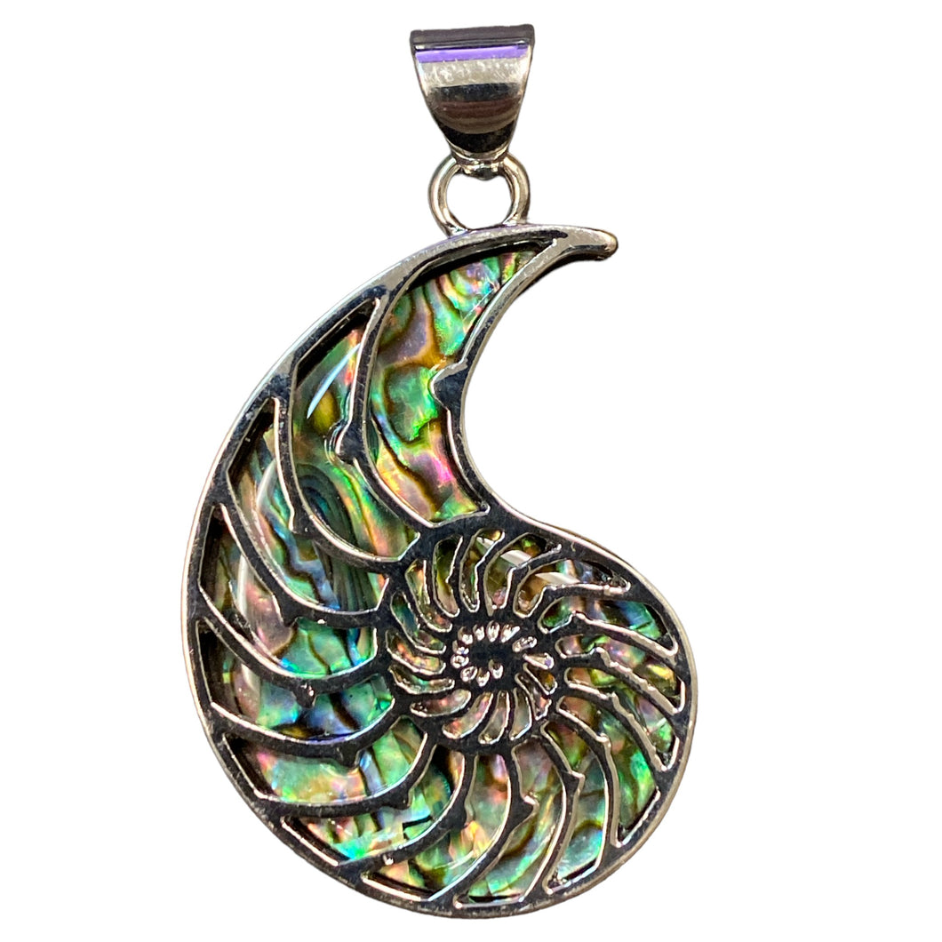 Nautilus Shell Design Pendant with Abalone Shell inlay - Silver Color Plated Metal -  mm - China - NEW123