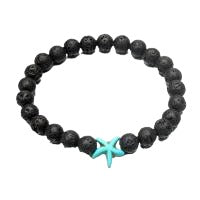 Lava Bracelet with Synthetic Turquoise Starfish - 8mm beads - NEW523