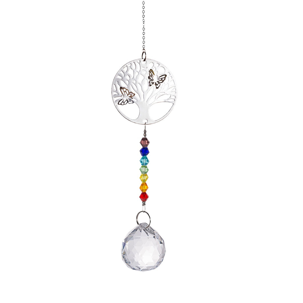 K9 Crystal Hanger Chakra w Tree and Butterflies - 13 inch - NEW523