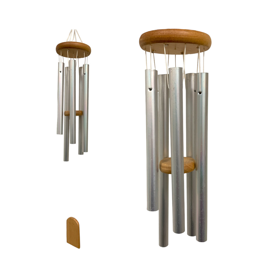 SILVER METAL AND WOOD - 20 INCH - LARGE WIND CHIME