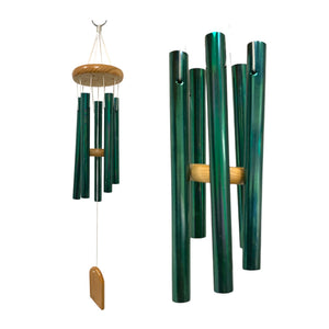 GREEN METAL AND WOOD - 15 INCH - MEDIUM WIND CHIME