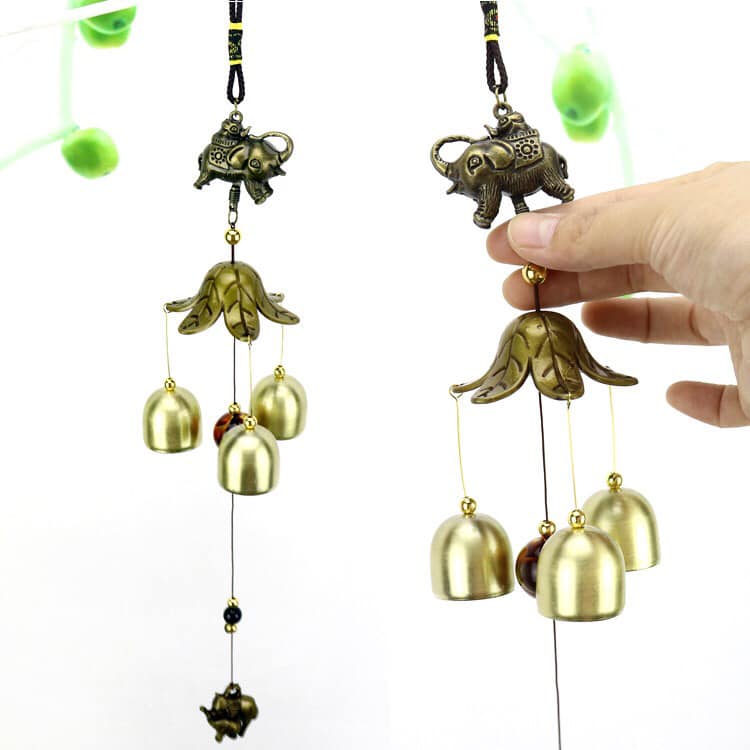 Elephant Design Brass Color WIND CHIME - 18 inch Long - China - NEW323