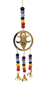 Goddess of Earth Brass WIND CHIME with Multi colored beads 3 Bells - 14 inch - India - NEW1222