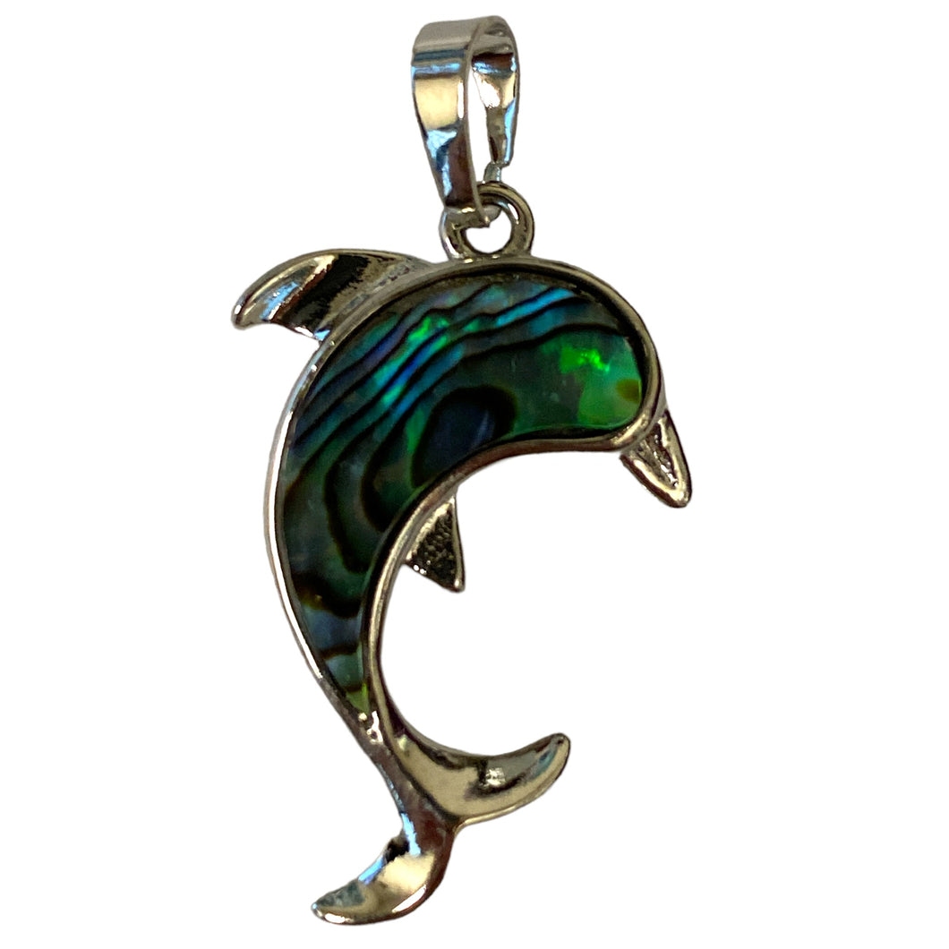 Dolphin Jumping Pendant with Abalone Shell inlay - Silver Color Plated Metal - 35mm - China - NEW1022