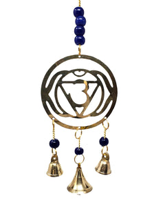 Third Eye Chakra Brass WIND CHIME with Blue beads - 11 inch - India - NEW1121