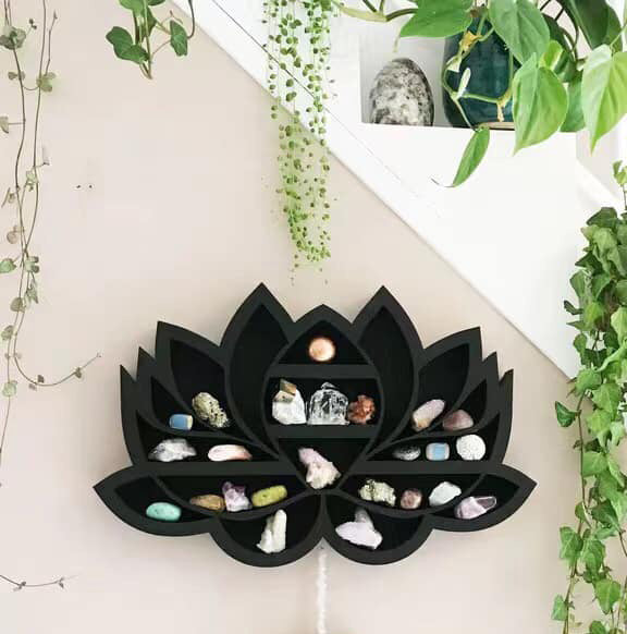 Lotus Flower Shelf - Black Wood - 13.5 x 8.5 inch - Made in China - NEW1022
