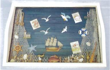 SERVING TRAY WITH NAUTICAL DECOR 19-5 x 14 inches