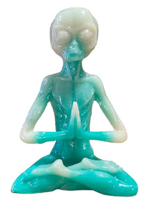 Sitting Yoga Alien - Teal Luminous Resin - 5.75 inches - 15cm - China - NEW1022