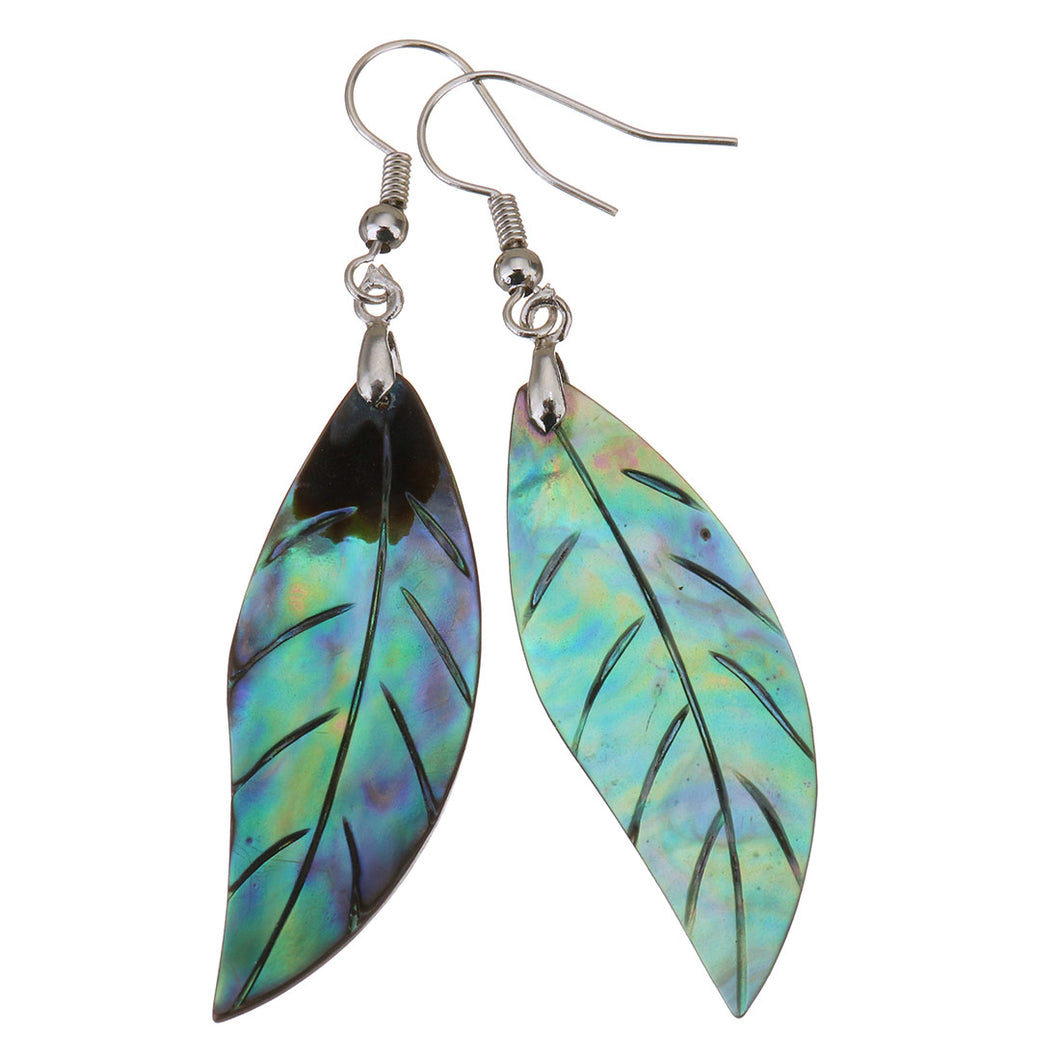Leaf Design Abalone Shell Earrings with brass hooks - 65mm 15x40mm - NEW1120